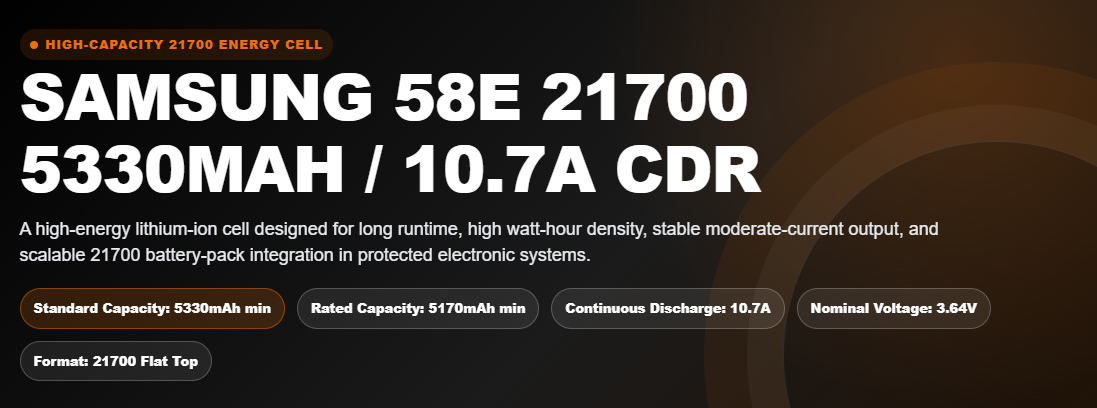 Samsung 21700 Lithium Battery - 5400mah - ADD ON ONLY!!